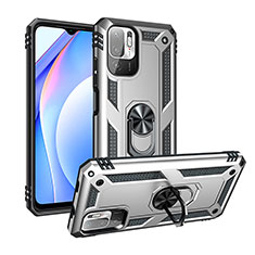 Silicone Matte Finish and Plastic Back Cover Case with Magnetic Finger Ring Stand MQ3 for Xiaomi POCO M3 Pro 5G Silver