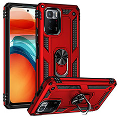 Silicone Matte Finish and Plastic Back Cover Case with Magnetic Finger Ring Stand MQ3 for Xiaomi Poco X3 GT 5G Red
