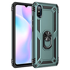 Silicone Matte Finish and Plastic Back Cover Case with Magnetic Finger Ring Stand MQ3 for Xiaomi Redmi 9i Green