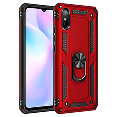 Silicone Matte Finish and Plastic Back Cover Case with Magnetic Finger Ring Stand MQ3 for Xiaomi Redmi 9i Red