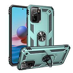 Silicone Matte Finish and Plastic Back Cover Case with Magnetic Finger Ring Stand MQ3 for Xiaomi Redmi Note 10 4G Green
