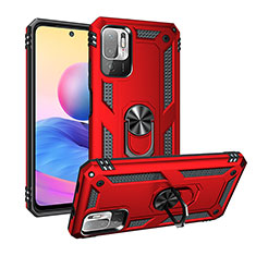 Silicone Matte Finish and Plastic Back Cover Case with Magnetic Finger Ring Stand MQ3 for Xiaomi Redmi Note 10 5G Red