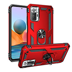 Silicone Matte Finish and Plastic Back Cover Case with Magnetic Finger Ring Stand MQ3 for Xiaomi Redmi Note 10 Pro 4G Red