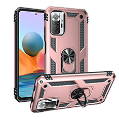 Silicone Matte Finish and Plastic Back Cover Case with Magnetic Finger Ring Stand MQ3 for Xiaomi Redmi Note 10 Pro 4G Rose Gold