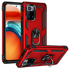 Silicone Matte Finish and Plastic Back Cover Case with Magnetic Finger Ring Stand MQ3 for Xiaomi Redmi Note 10 Pro 5G Red