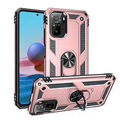 Silicone Matte Finish and Plastic Back Cover Case with Magnetic Finger Ring Stand MQ3 for Xiaomi Redmi Note 10S 4G Rose Gold