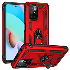 Silicone Matte Finish and Plastic Back Cover Case with Magnetic Finger Ring Stand MQ3 for Xiaomi Redmi Note 11 4G (2021) Red