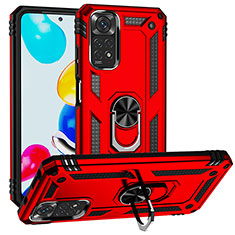 Silicone Matte Finish and Plastic Back Cover Case with Magnetic Finger Ring Stand MQ3 for Xiaomi Redmi Note 11 4G (2022) Red