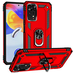 Silicone Matte Finish and Plastic Back Cover Case with Magnetic Finger Ring Stand MQ3 for Xiaomi Redmi Note 11 Pro 4G Red