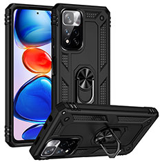 Silicone Matte Finish and Plastic Back Cover Case with Magnetic Finger Ring Stand MQ3 for Xiaomi Redmi Note 11 Pro+ Plus 5G Black