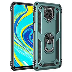 Silicone Matte Finish and Plastic Back Cover Case with Magnetic Finger Ring Stand MQ3 for Xiaomi Redmi Note 9 Pro Max Green