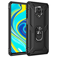 Silicone Matte Finish and Plastic Back Cover Case with Magnetic Finger Ring Stand MQ3 for Xiaomi Redmi Note 9S Black