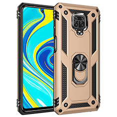 Silicone Matte Finish and Plastic Back Cover Case with Magnetic Finger Ring Stand MQ3 for Xiaomi Redmi Note 9S Gold