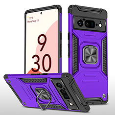 Silicone Matte Finish and Plastic Back Cover Case with Magnetic Finger Ring Stand MQ4 for Google Pixel 6 Pro 5G Purple
