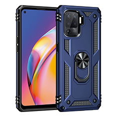 Silicone Matte Finish and Plastic Back Cover Case with Magnetic Finger Ring Stand MQ4 for Oppo F19 Pro Blue