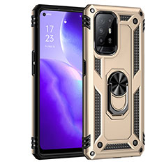 Silicone Matte Finish and Plastic Back Cover Case with Magnetic Finger Ring Stand MQ4 for Oppo F19 Pro+ Plus 5G Gold