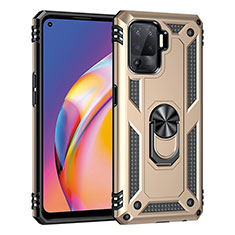 Silicone Matte Finish and Plastic Back Cover Case with Magnetic Finger Ring Stand MQ4 for Oppo Reno5 F Gold