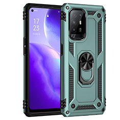 Silicone Matte Finish and Plastic Back Cover Case with Magnetic Finger Ring Stand MQ4 for Oppo Reno5 Z 5G Green