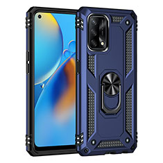 Silicone Matte Finish and Plastic Back Cover Case with Magnetic Finger Ring Stand MQ4 for Oppo Reno6 Lite Blue