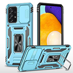 Silicone Matte Finish and Plastic Back Cover Case with Magnetic Finger Ring Stand MQ4 for Samsung Galaxy A52s 5G Sky Blue