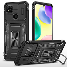 Silicone Matte Finish and Plastic Back Cover Case with Magnetic Finger Ring Stand MQ4 for Xiaomi Redmi 9 Activ Black