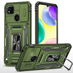 Silicone Matte Finish and Plastic Back Cover Case with Magnetic Finger Ring Stand MQ4 for Xiaomi Redmi 9 Activ Green