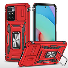 Silicone Matte Finish and Plastic Back Cover Case with Magnetic Finger Ring Stand MQ4 for Xiaomi Redmi Note 11 4G (2021) Red