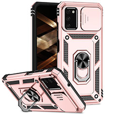 Silicone Matte Finish and Plastic Back Cover Case with Magnetic Finger Ring Stand MQ6 for Samsung Galaxy A02s Rose Gold