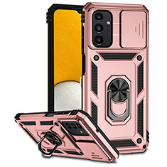 Silicone Matte Finish and Plastic Back Cover Case with Magnetic Finger Ring Stand MQ6 for Samsung Galaxy A04s Rose Gold