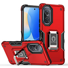 Silicone Matte Finish and Plastic Back Cover Case with Magnetic Finger Ring Stand QW1 for Huawei Nova 9 Red