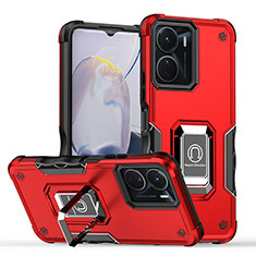 Silicone Matte Finish and Plastic Back Cover Case with Magnetic Finger Ring Stand QW1 for Vivo Y16 Red