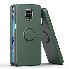 Silicone Matte Finish and Plastic Back Cover Case with Magnetic Finger Ring Stand QW1 for Xiaomi Redmi Note 9S Midnight Green