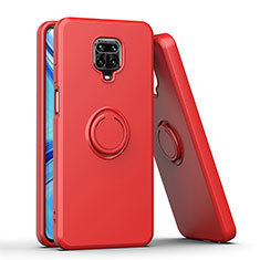 Silicone Matte Finish and Plastic Back Cover Case with Magnetic Finger Ring Stand QW1 for Xiaomi Redmi Note 9S Red