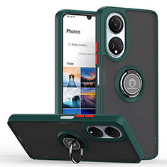 Silicone Matte Finish and Plastic Back Cover Case with Magnetic Finger Ring Stand QW2 for Huawei Honor X7 Midnight Green