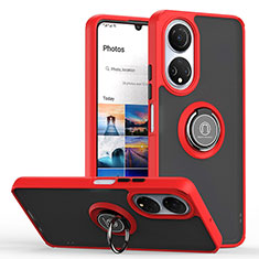 Silicone Matte Finish and Plastic Back Cover Case with Magnetic Finger Ring Stand QW2 for Huawei Honor X7 Red