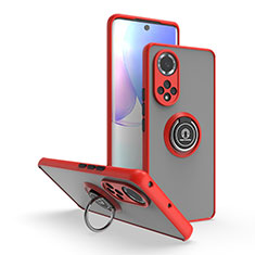 Silicone Matte Finish and Plastic Back Cover Case with Magnetic Finger Ring Stand QW2 for Huawei Nova 9 Red