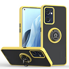 Silicone Matte Finish and Plastic Back Cover Case with Magnetic Finger Ring Stand QW2 for OnePlus Nord CE 2 5G Yellow