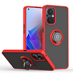 Silicone Matte Finish and Plastic Back Cover Case with Magnetic Finger Ring Stand QW2 for Oppo F21 Pro 5G Red