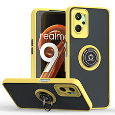 Silicone Matte Finish and Plastic Back Cover Case with Magnetic Finger Ring Stand QW2 for Oppo K10 4G Yellow