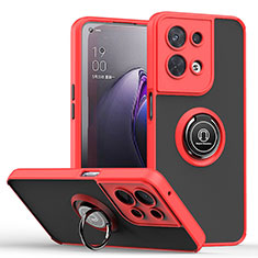 Silicone Matte Finish and Plastic Back Cover Case with Magnetic Finger Ring Stand QW2 for Oppo Reno9 5G Red