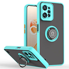 Silicone Matte Finish and Plastic Back Cover Case with Magnetic Finger Ring Stand QW2 for Realme C31 Cyan