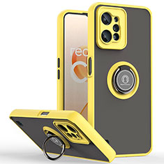 Silicone Matte Finish and Plastic Back Cover Case with Magnetic Finger Ring Stand QW2 for Realme C31 Yellow