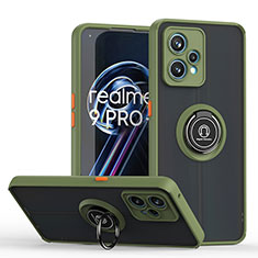 Silicone Matte Finish and Plastic Back Cover Case with Magnetic Finger Ring Stand QW2 for Realme Q5 5G Army green