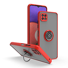 Silicone Matte Finish and Plastic Back Cover Case with Magnetic Finger Ring Stand QW2 for Samsung Galaxy A22 5G Red