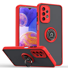 Silicone Matte Finish and Plastic Back Cover Case with Magnetic Finger Ring Stand QW2 for Samsung Galaxy A23 4G Red