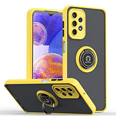Silicone Matte Finish and Plastic Back Cover Case with Magnetic Finger Ring Stand QW2 for Samsung Galaxy A23 4G Yellow