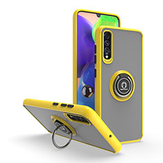 Silicone Matte Finish and Plastic Back Cover Case with Magnetic Finger Ring Stand QW2 for Samsung Galaxy A70S Yellow