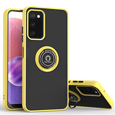 Silicone Matte Finish and Plastic Back Cover Case with Magnetic Finger Ring Stand QW2 for Samsung Galaxy M02s Yellow