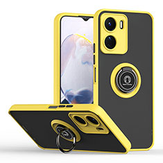 Silicone Matte Finish and Plastic Back Cover Case with Magnetic Finger Ring Stand QW2 for Vivo Y16 Yellow