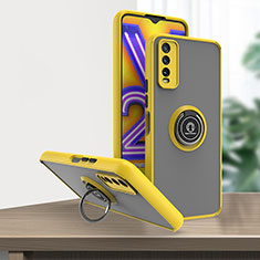 Silicone Matte Finish and Plastic Back Cover Case with Magnetic Finger Ring Stand QW2 for Vivo Y20 (2021) Yellow